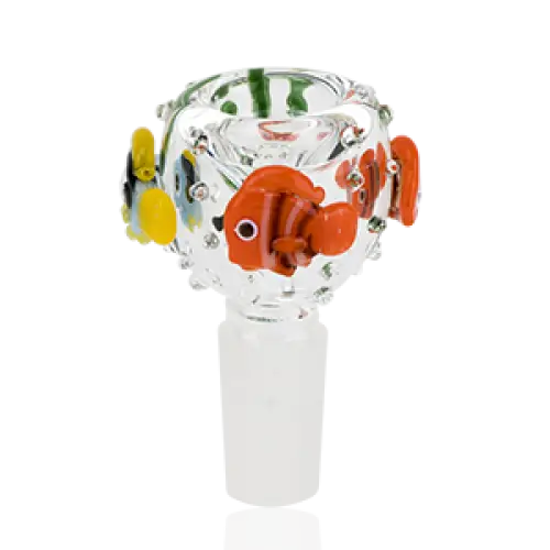 Under the sea bowl piece by Empire Glassworks with colorful fish in clear glass