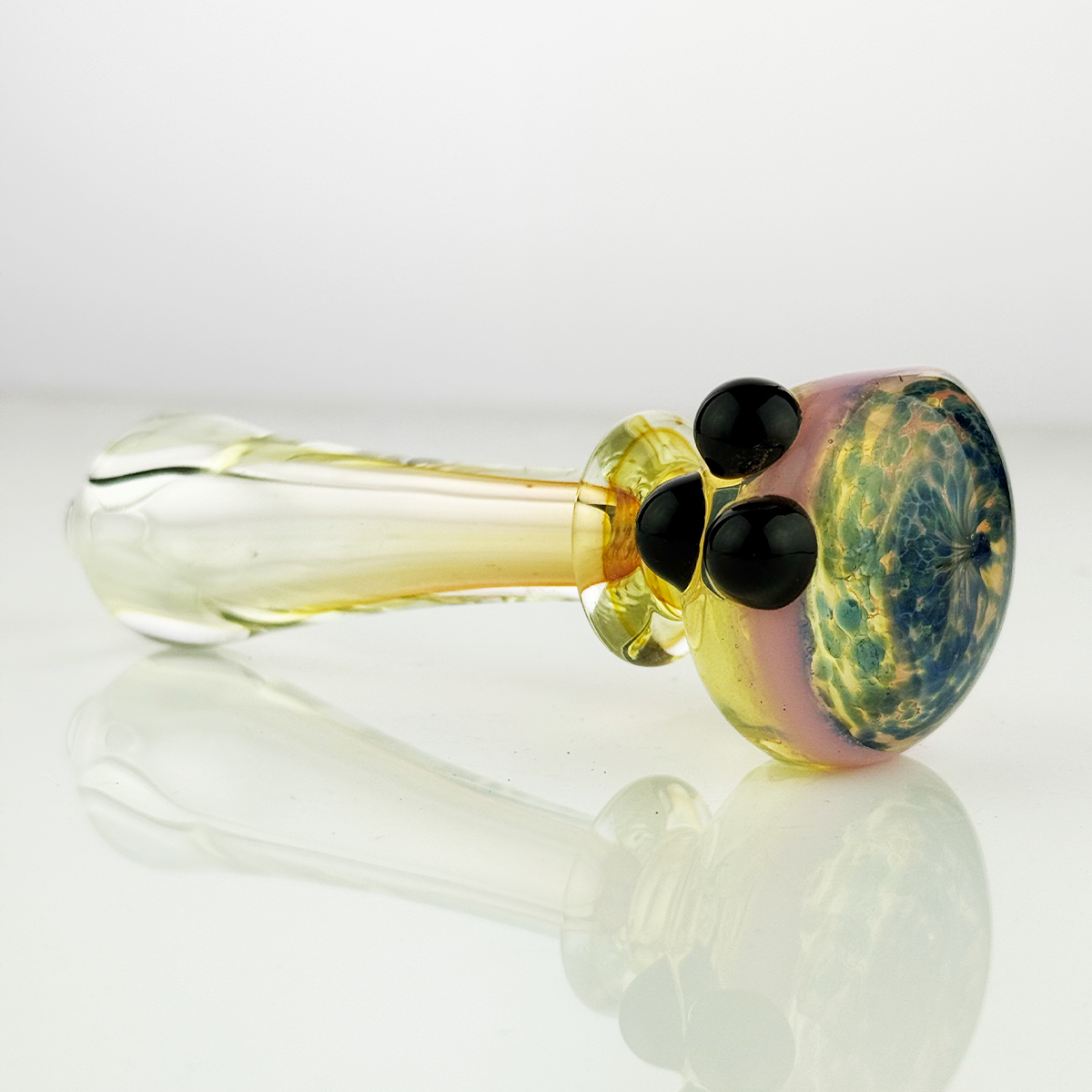 Silver Fume Art Glass Hand Pipe with Black Frit