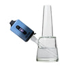 Blue vaporizer attached to glass water pipe for Veil Bar Duo 510 Cartridge with water pipe attachment