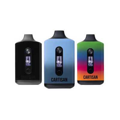 Three colorful vape devices with veil bar duo water pipe attachment and hemp wraps