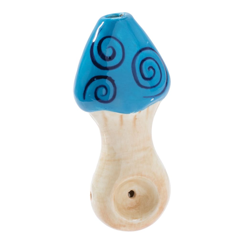 Blue Swirl Mushroom Ceramic Hand Pipe by Wacky Bowlz, 4 Inch