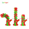 Collapsible red and green Waxmaid Springer silicone water pipe with detachable sections