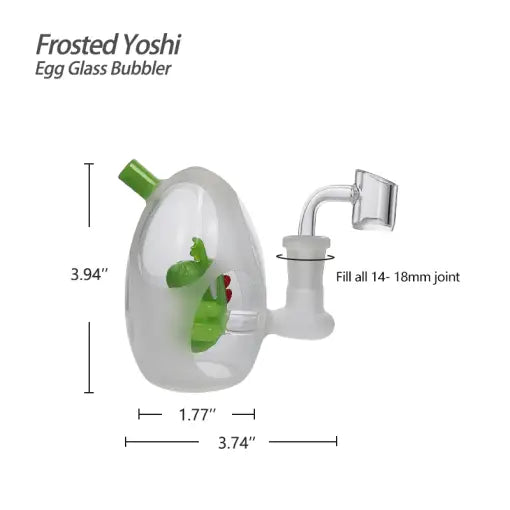 Frosted Yoshi Egg Glass Bubbler featuring a unique dinosaur design for collectors