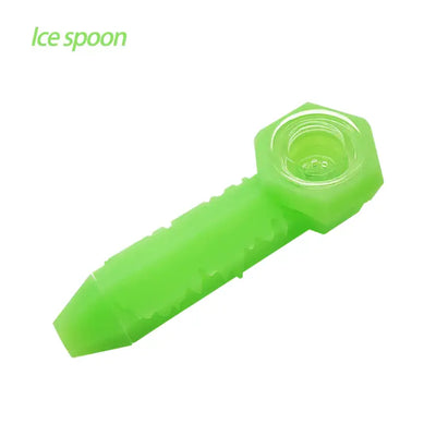 Bright green Waxmaid Freezable Silicone ice spoon pipe with hexagonal scoop head