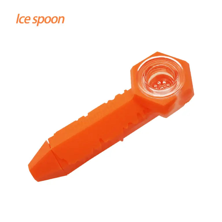 Orange plastic ice spoon with hexagonal scoop end for Waxmaid Freezable Silicone Ice Spoon Pipe