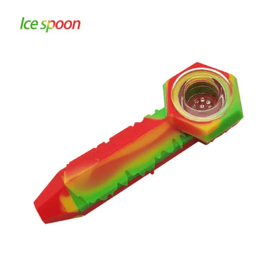 Colorful Waxmaid Freezable Silicone Ice Spoon Pipe in red, green, and yellow tones