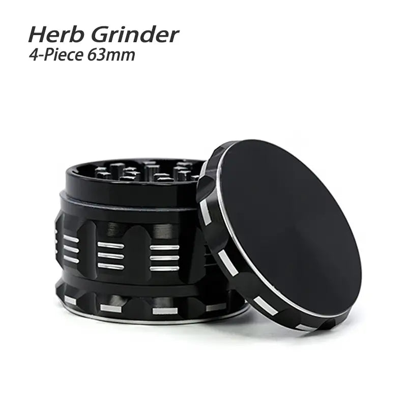 Waxmaid 4-piece polygon herb grinder black 63mm with silver accents
