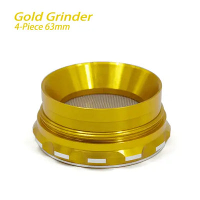 Gold 4-piece Waxmaid Polygon Herb Grinder with Silver Edge Design and mesh screen