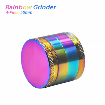 Colorful Waxmaid 4-piece Rainbow Dry Herb Grinder with iridescent aluminum finish