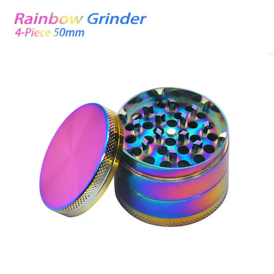 Colorful metallic Waxmaid 4-piece Rainbow Dry Herb Grinder with iridescent finish