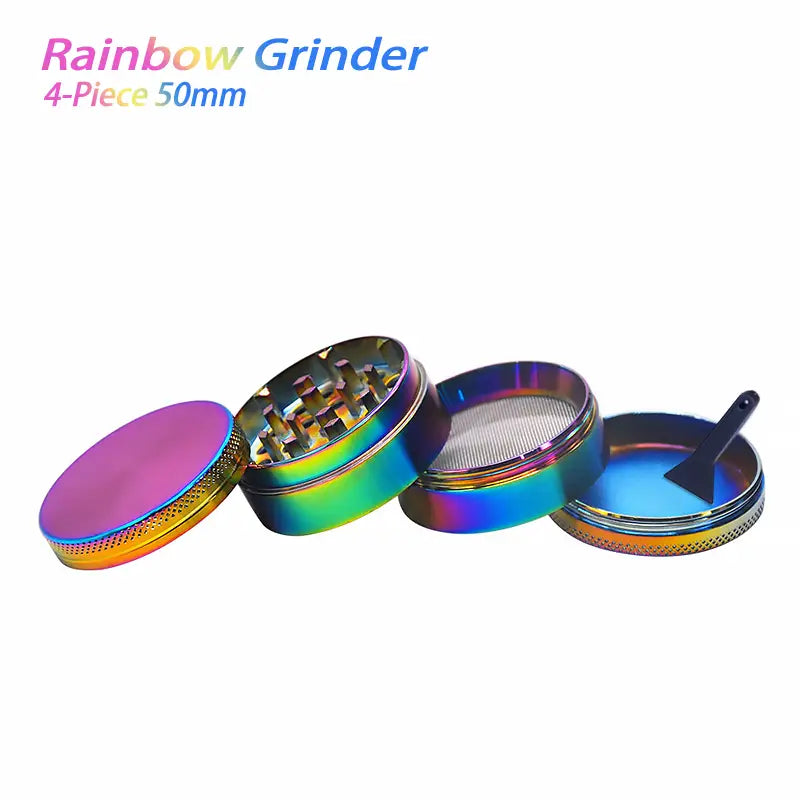 Rainbow dry herb grinder by Waxmaid features a 4-piece aluminum alloy design
