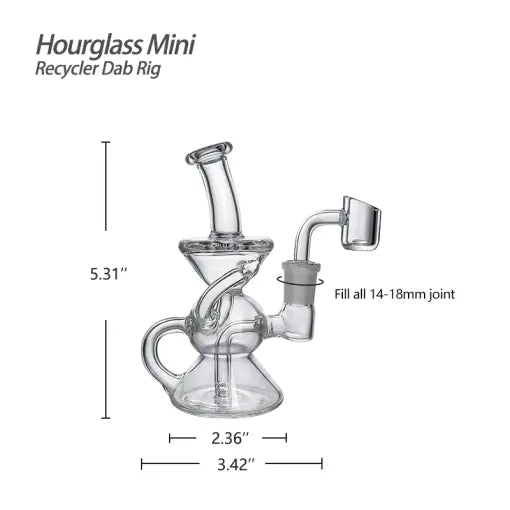 Hourglass Mini Recycler Dab Rig with Premium Filtration and angled mouthpiece