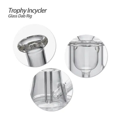 Clear glass dab rig with trophy incycler glass and quartz banger for portable use