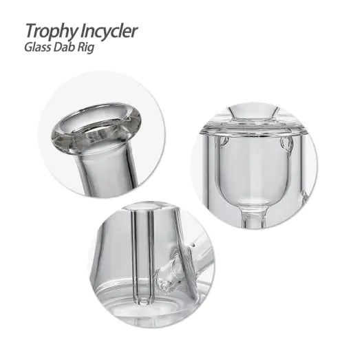 Clear glass dab rig with trophy incycler glass and quartz banger for portable use