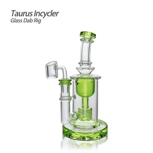 Taurus Incycler glass dab rig with filtration chamber and green accents