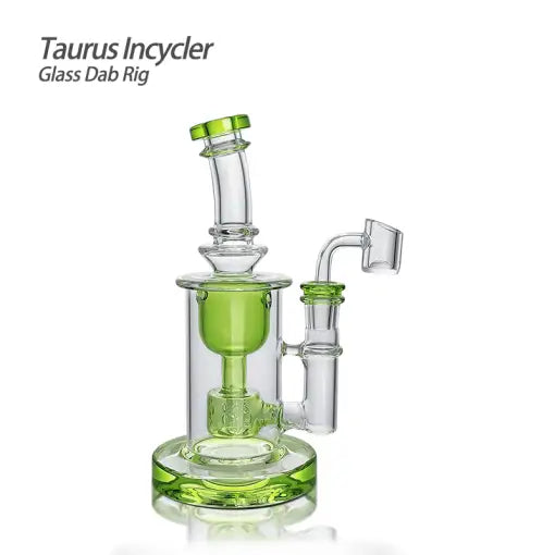 Taurus Incycler glass dab rig with filtration chamber and green accents