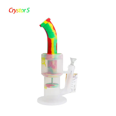 Silicone and glass Waxmaid Crystor Double Percolator Water Pipe with Ice Catcher