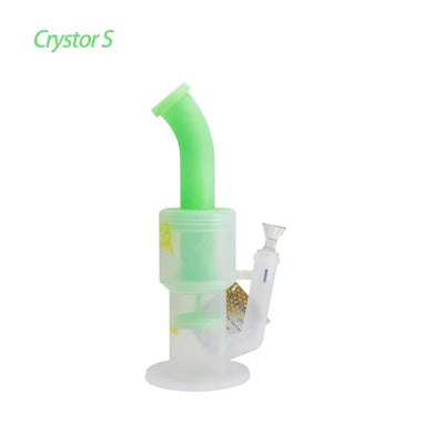 Green and white glass bong from Waxmaid Crystor Double Percolator Water Pipe with Ice Catcher