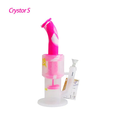Pink and white Waxmaid Crystor Double Percolator Water Pipe with Ice Catcher