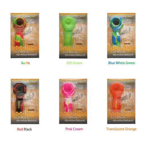 Silicone smoking pipes in packaging for Waxmaid Daimon 2-in-1 Hand Pipe and Nectar Collector Kit