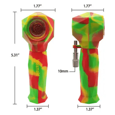 Red, yellow, and green Waxmaid Daimon 2-in-1 Hand Pipe and Nectar Collector Kit