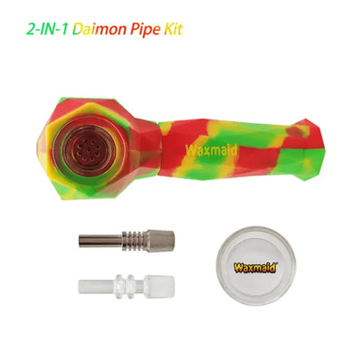 Colorful Red, Yellow, and Green Silicone Pipe Kit for Waxmaid Daimon 2-in-1 Hand Pipe