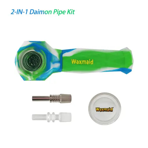 Waxmaid Daimon 2-in-1 hand pipe and nectar collector kit with accessories displayed