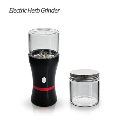 Waxmaid electric herb grinder kit with black body, clear glass top and jar
