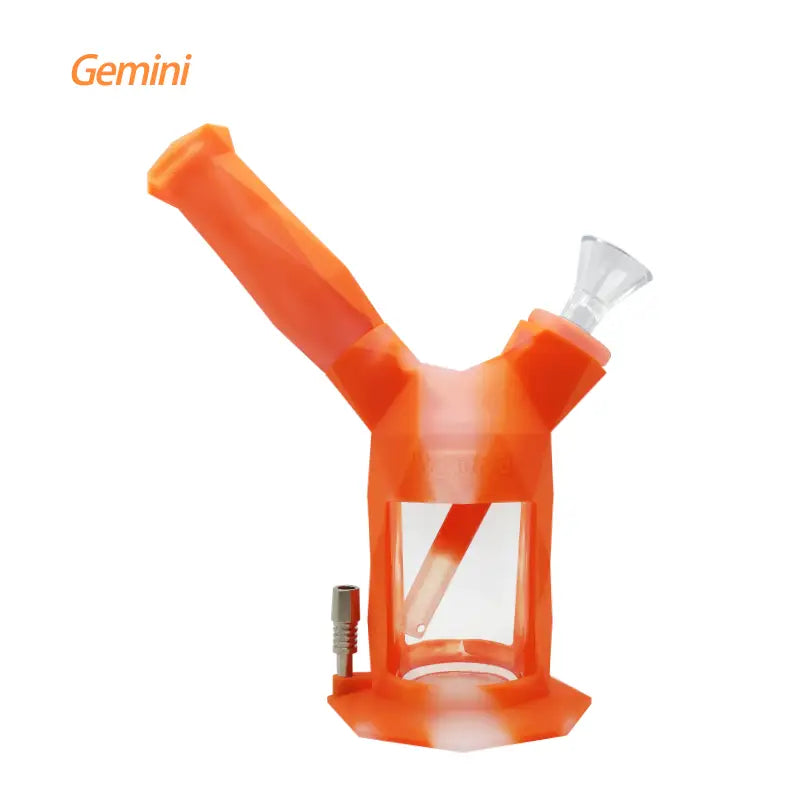 Orange Silicone Water Pipe with Transparent Chamber, Waxmaid Gemini 2-in-1 Design