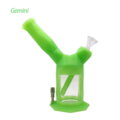 Bright green Waxmaid Gemini 2-in-1 Water Pipe with silicone sleeve and hexagonal base