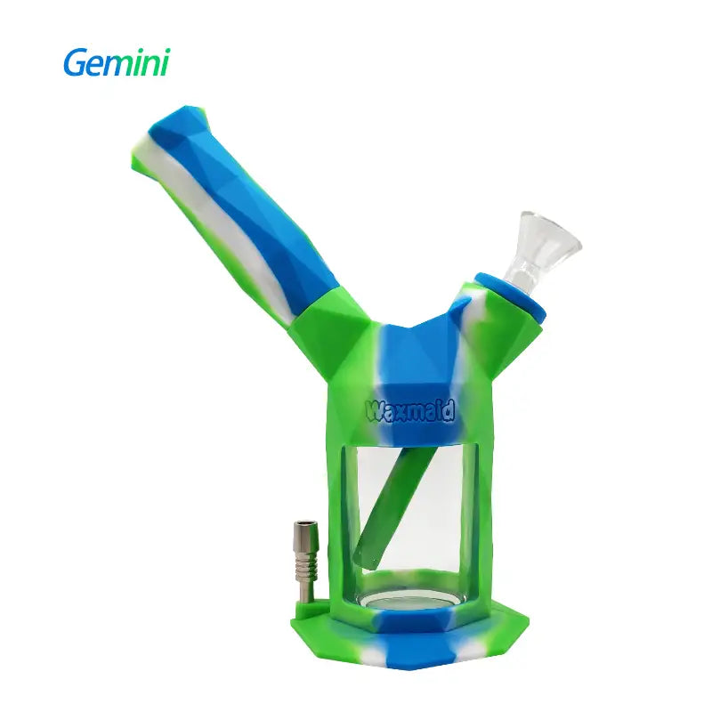 Colorful Waxmaid Gemini 2-in-1 Water Pipe and Nectar Collector with silicone sleeve