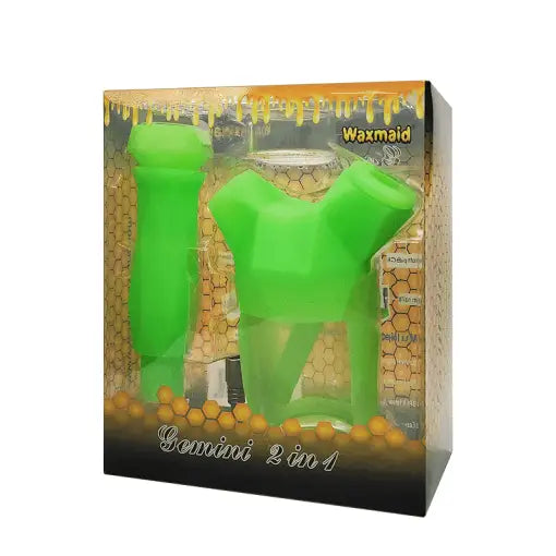 Waxmaid Gemini 2-in-1 nectar collector kit with bright green silicone wax melter