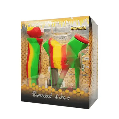 Waxmaid Gemini 2-in-1 nectar collector kit with rasta-colored silicone bong