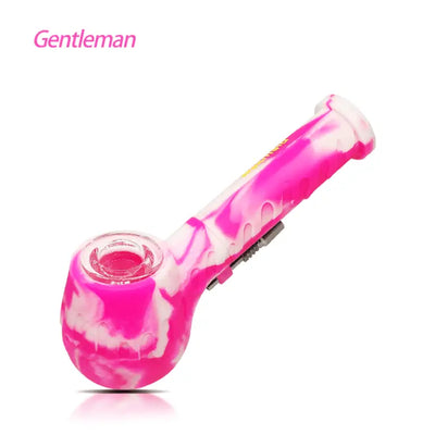 Pink and white marbled glass smoking pipe, Waxmaid Gentleman handpipe & nectar collector