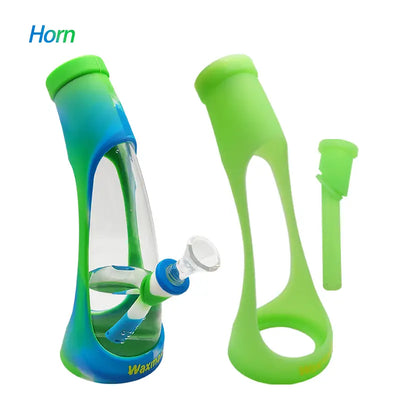 Colorful silicone water pipe with blue and green swirl for Waxmaid Horn Water pipe’s sleeve