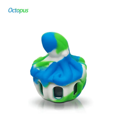 Blue green white tie-dye Waxmaid Octopus Silicone concentrate container shaped like an octopus