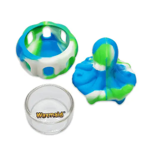Blue green and white tie-dye Waxmaid Octopus Silicone Concentrate Container for concentrates