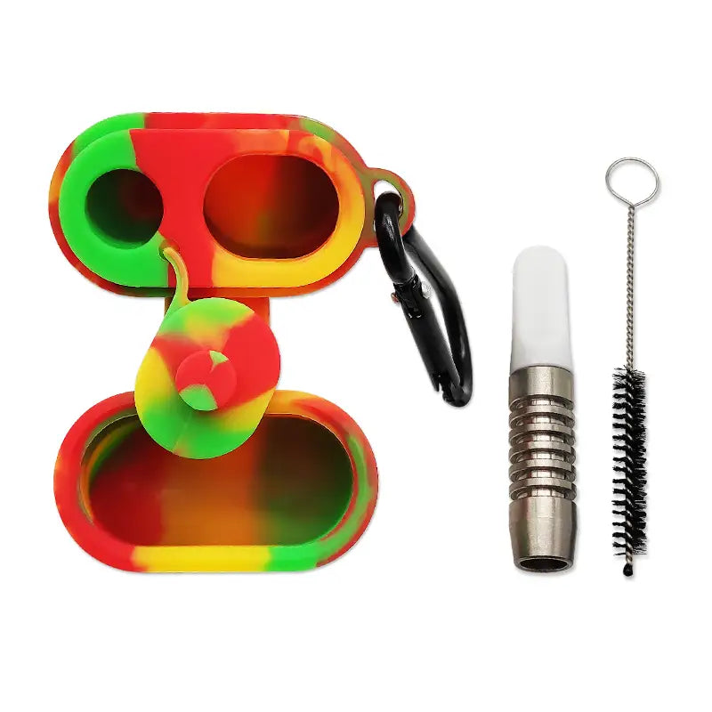Multi-colored silicone vape holder with cleaning tools from Waxmaid Official Website