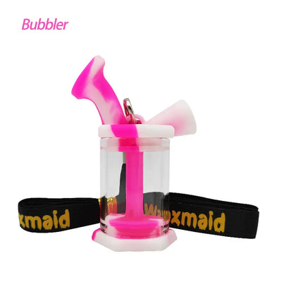 Pink and white waxmaid silicone glass mini bubbler for durability and portability