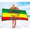 Weed & skate-themed beach towel with rasta design and ’Weed & Skate Stop the Hate’ text