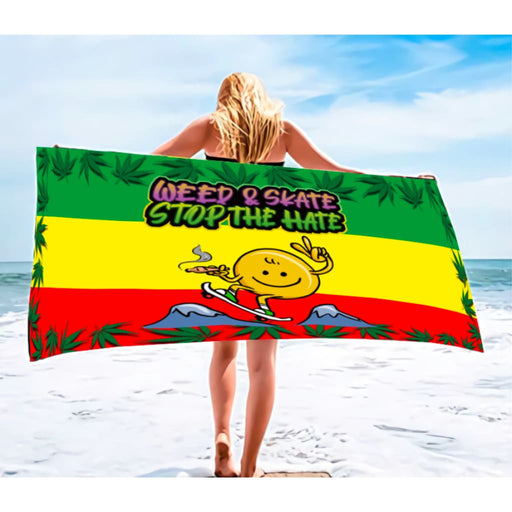 Weed & Skate-themed Beach Towel 🛹💚 On sale