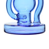 Blue wigwag recycler dab rig with curved tubes and circular base for smooth smoking