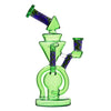 Ornate glass 8.6wigwag Recycler Dab Rig with green-blue swirled patterns for a smooth smoking experience