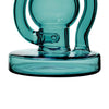 Teal wigwag recycler dab rig with curved pipes for a smooth smoking experience