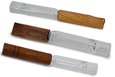 Artisan Glass Chillum Bat with Wood Accent