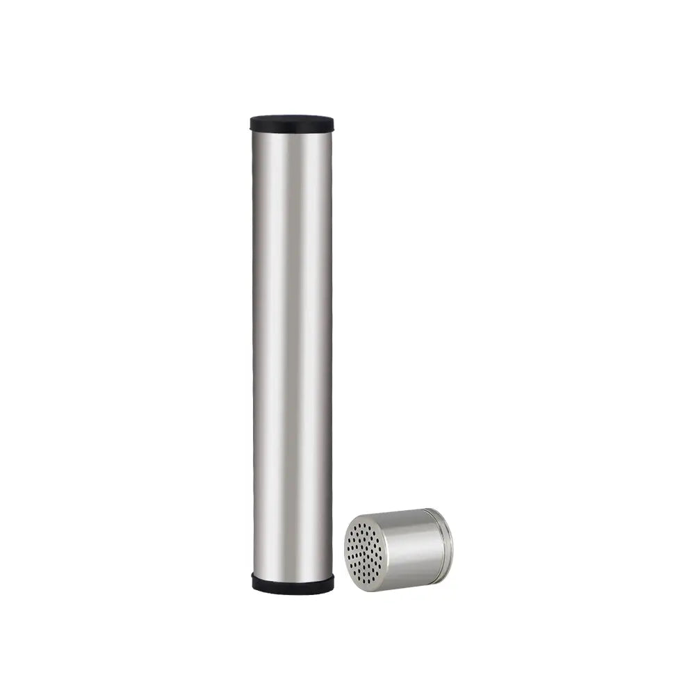 XLUX ROFFU silver stainless steel spice shaker with black caps