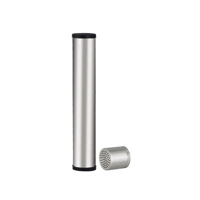 XLUX ROFFU silver stainless steel spice shaker with black caps