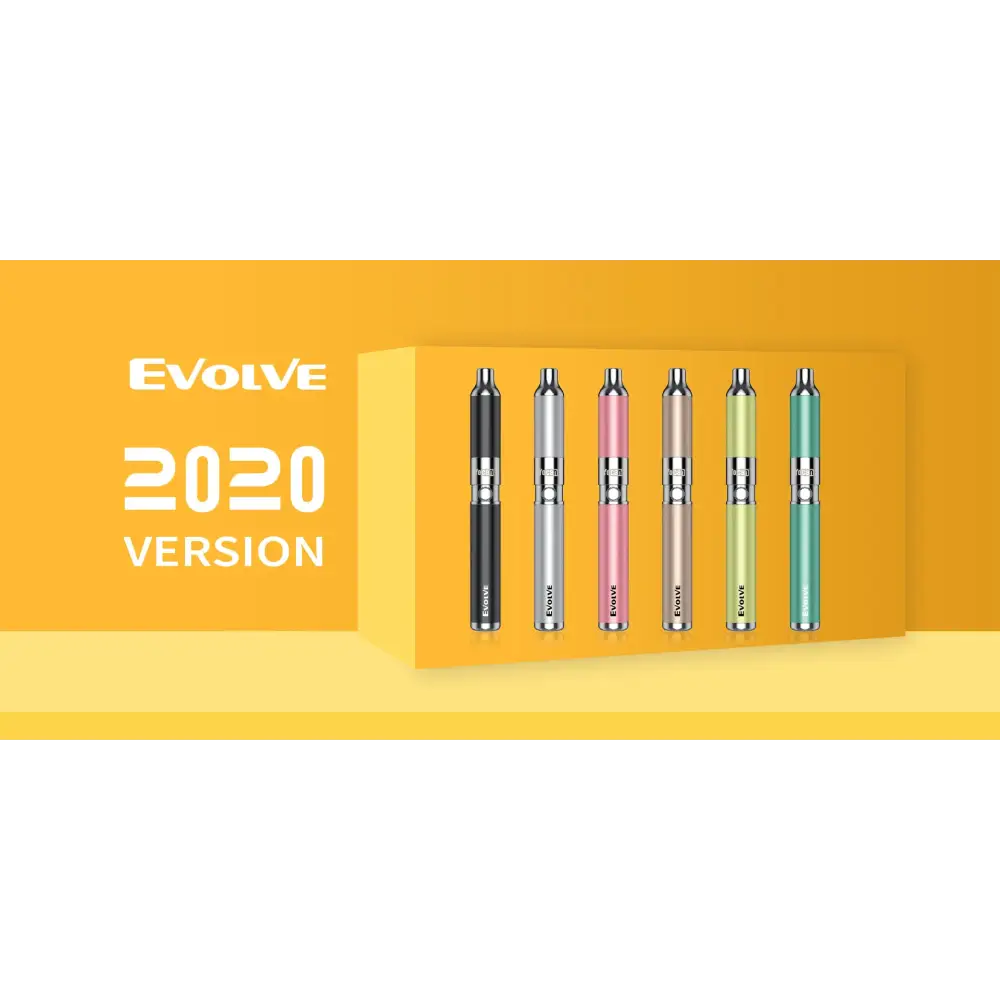 Six Yocan Evolve 2020 concentrate vaporizer pens in 6 colors on box