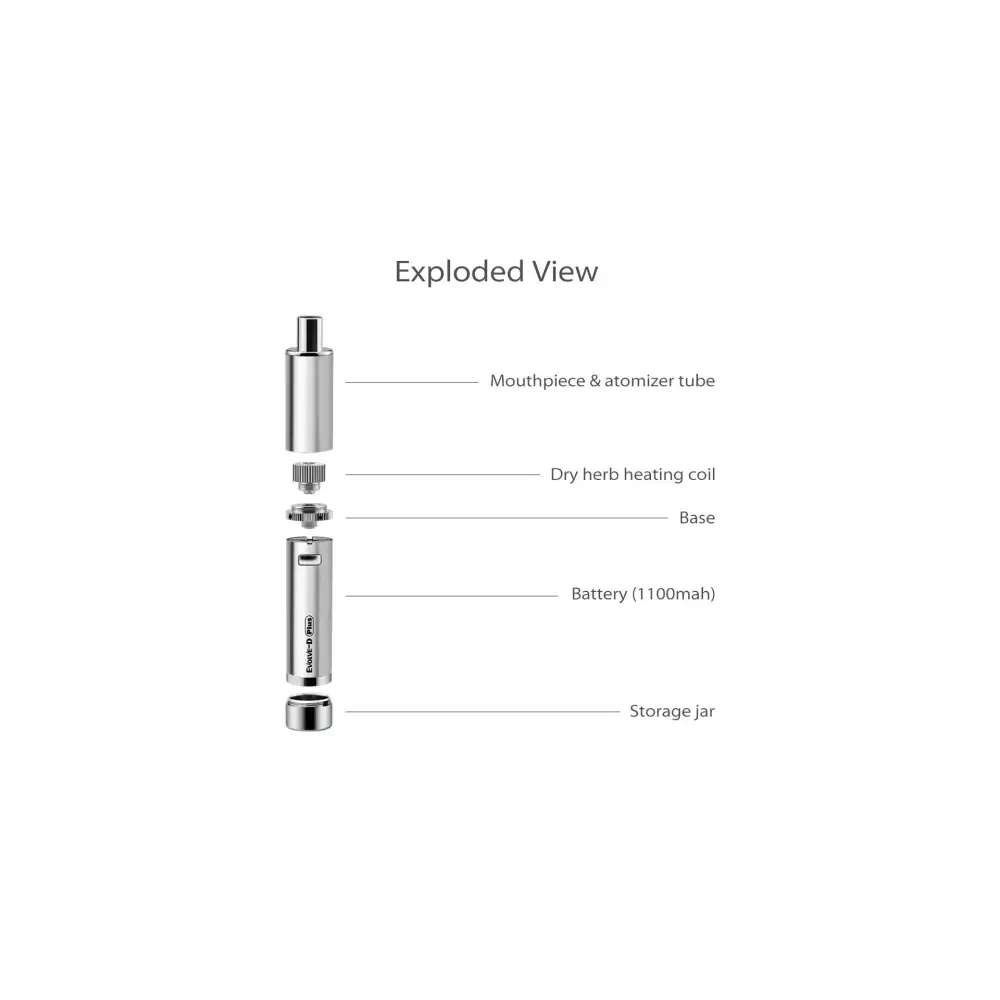 Yocan Evolve D Plus dry herb vaporizer with silver detachable parts