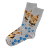 Grey Yorkie socks unisex with dog faces and blue paw prints for comfort and adventure